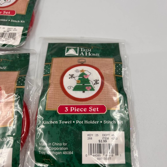 Trim A Home Cross Stitch Christmas Tree Snowflake Kitchen Towel Pot Holder Lot 5 - Picture 3 of 6